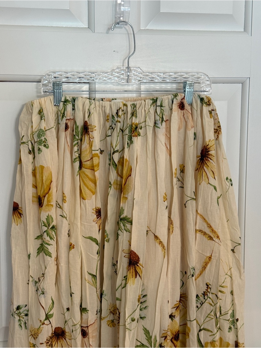 H&M Floral Midi Skirt Cream Yellow Wildflower Print Cotton Lined 25468 - Picture 4 of 10